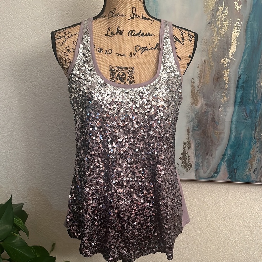Express Top Silver Sequence Ombre Size M Excellen… - image 1